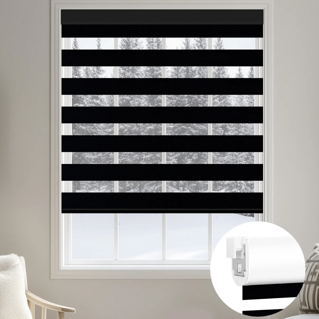 Sunelo No Drill Zebra Shades, Motorized 100% Blackout - Gentle