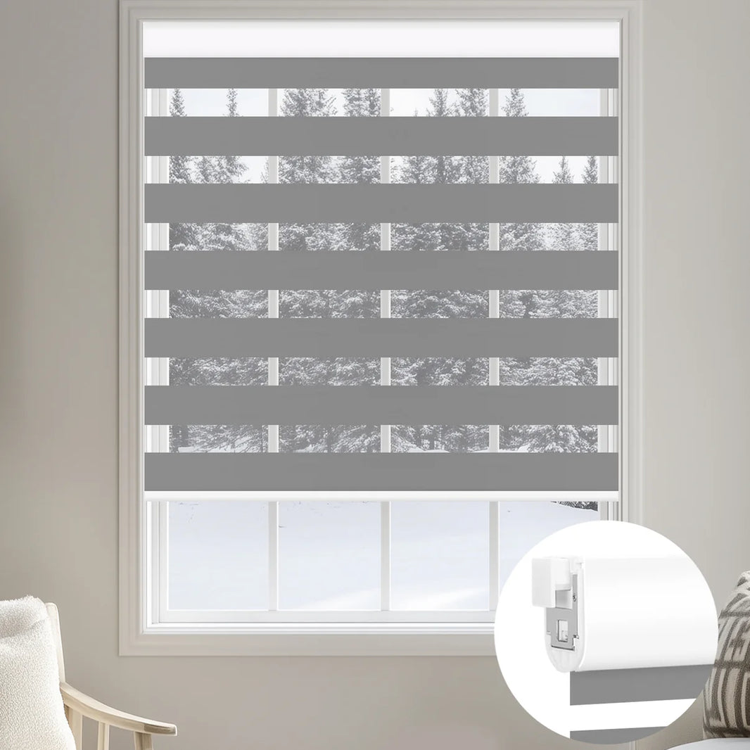 Sunelo No Drill Zebra Shades, Motorized 100% Blackout - Gentle