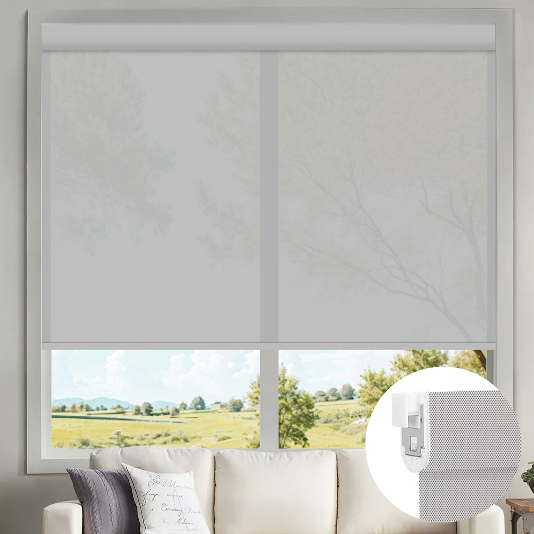 Sunelo No Drill Motorized Solar Shades, 0%/1%/3%/5% Openness For UV Protection