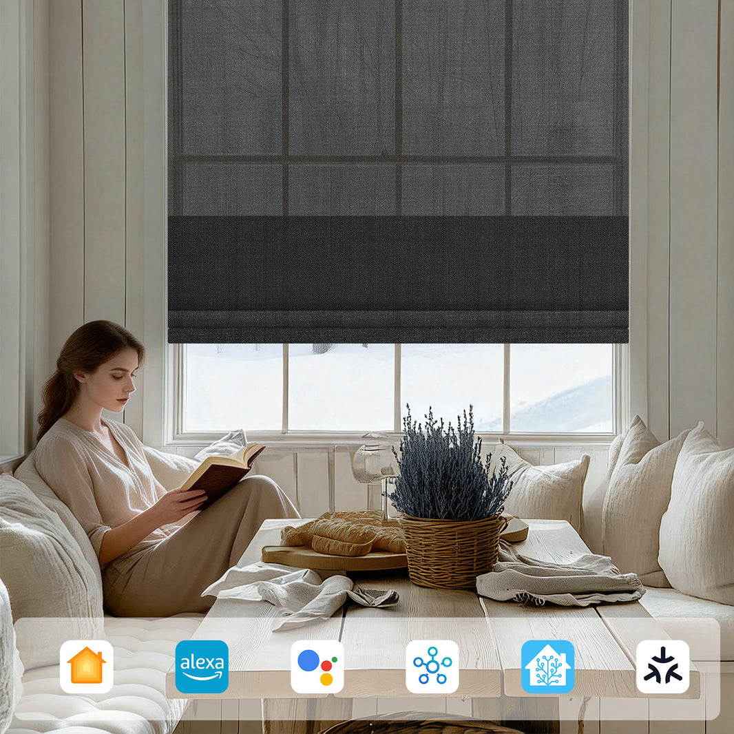 Sunelo Motorized Light Filtering Roman Shades 50% Blackout - Eclipse