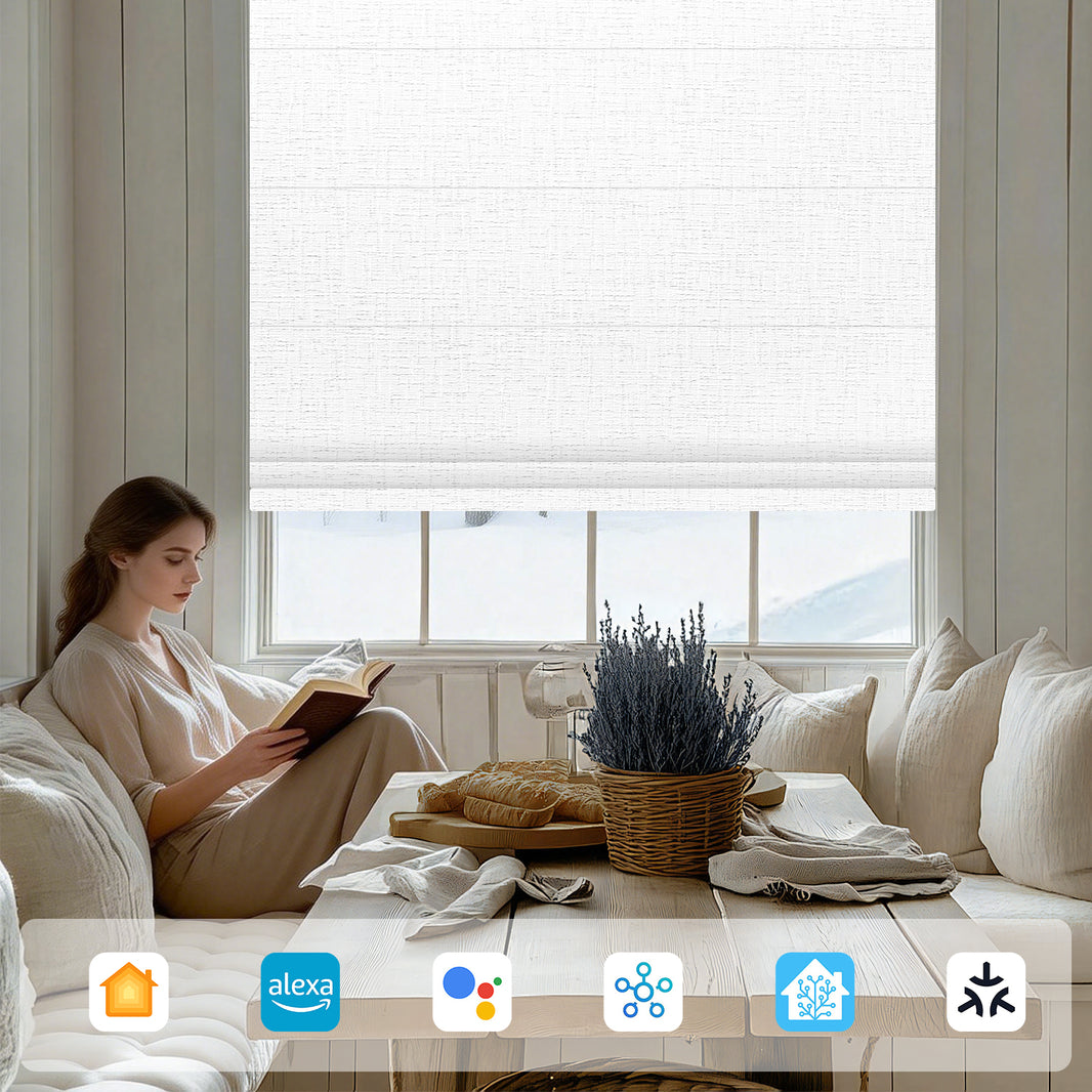 Sunelo Motorized Roman Shades 100% Blackout - Classic