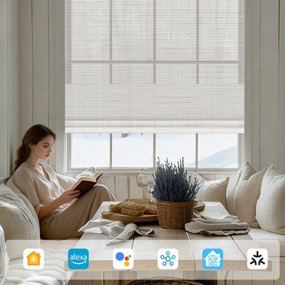 Sunelo Motorized Light Filtering Roman Shades 50% Blackout - Woven
