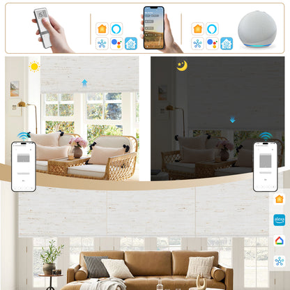 Sunelo No Drill Roller Shades, Motorized 100% Blackout - Linen
