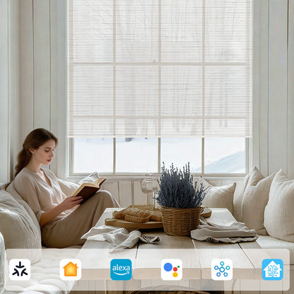 Sunelo Motorized Light Filtering Roller Shades 50% Blackout - Woven