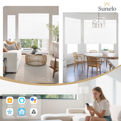 Sunelo No Drill Roller Shades, Motorized 100% Blackout - Atlantic