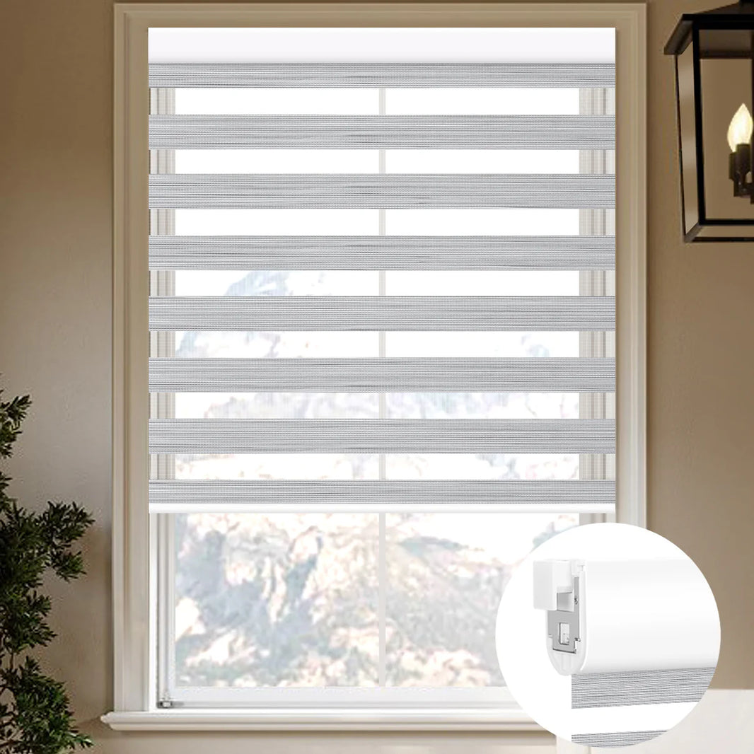 Sunelo No Drill Zebra Shades, Motorized 90% Blackout - Flow