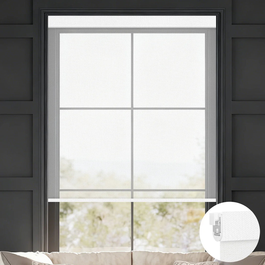 Sunelo No Drill Roller Shades, Motorized 50% Blackout Light Filtering - Sheer