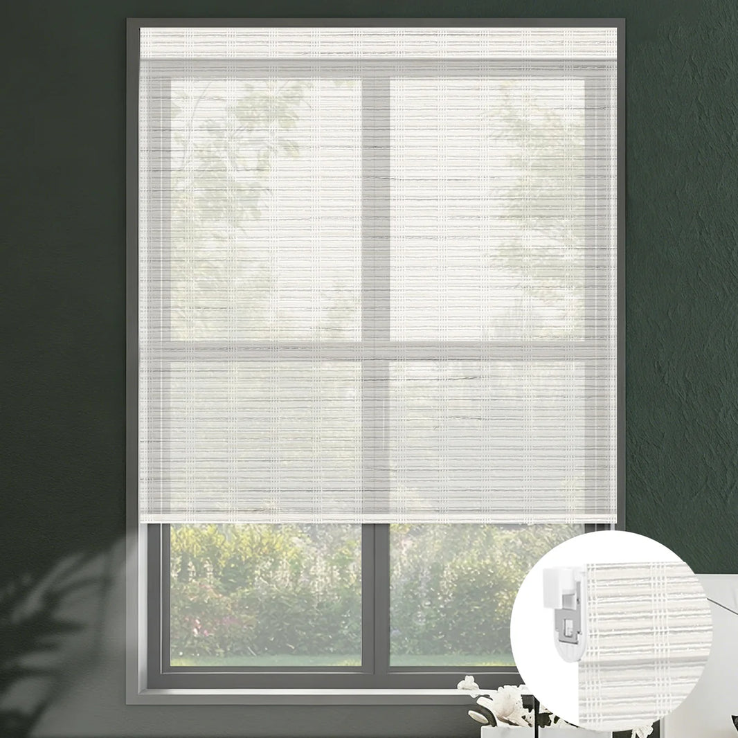 Sunelo No Drill Roller Shades, Motorized 50% Blackout Light Filtering - Woven