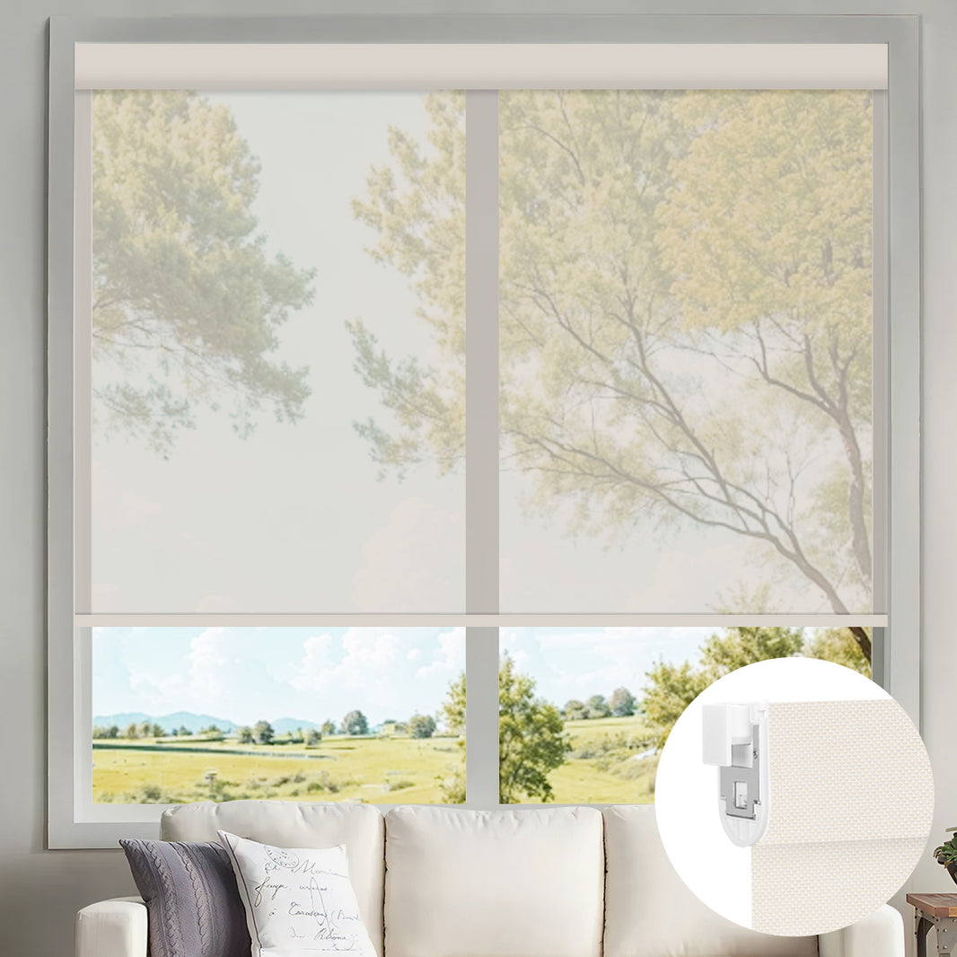 Sunelo No Drill Motorized Solar Shades, 0%/1%/3%/5% Openness For UV Protection