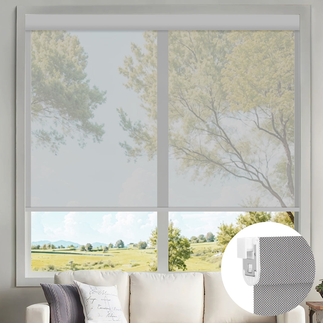 Sunelo No Drill Motorized Solar Shades, 0%/1%/3%/5% Openness For UV Protection