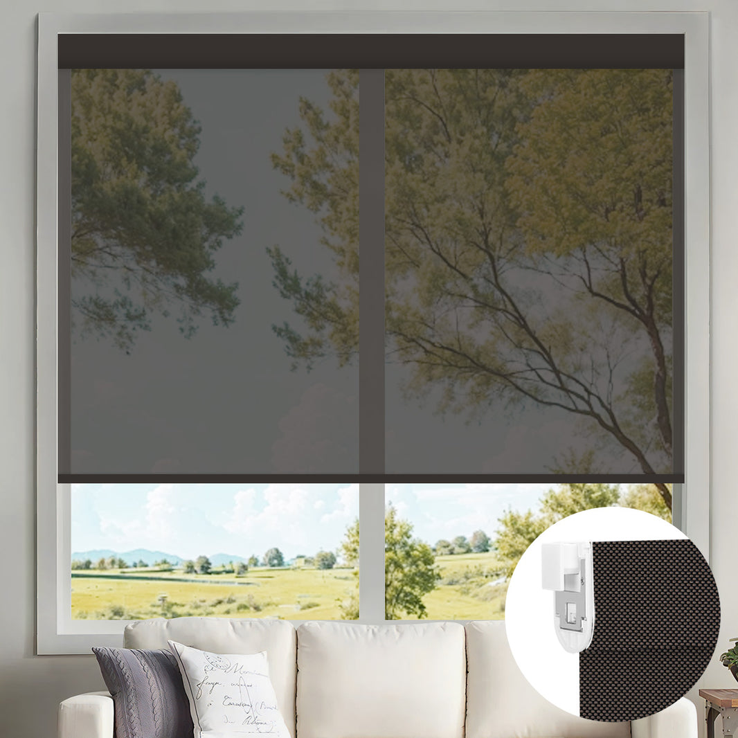 Sunelo No Drill Motorized Solar Shades, 0%/1%/3%/5% Openness For UV Protection