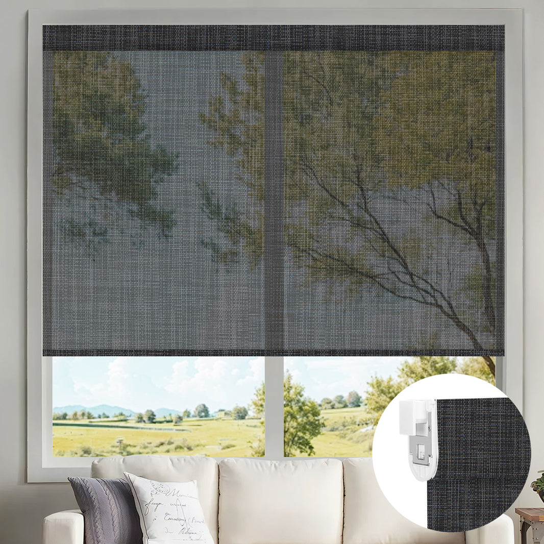 Sunelo No Drill Motorized Solar Shades, 0%/1%/3%/5% Openness For UV Protection