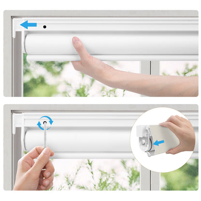 Sunelo No Drill Roller Shades, Motorized 100% Blackout - Pure
