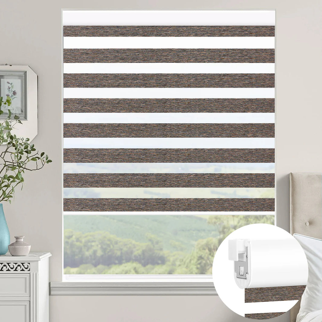 Sunelo No Drill Zebra Shades, Motorized 60/75% Blackout - Monet