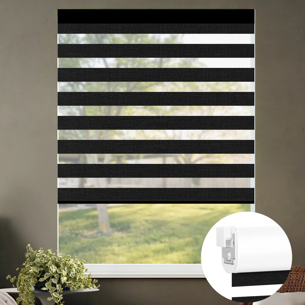 Sunelo No Drill Zebra Shades, Motorized 70% Blackout - Galaxy