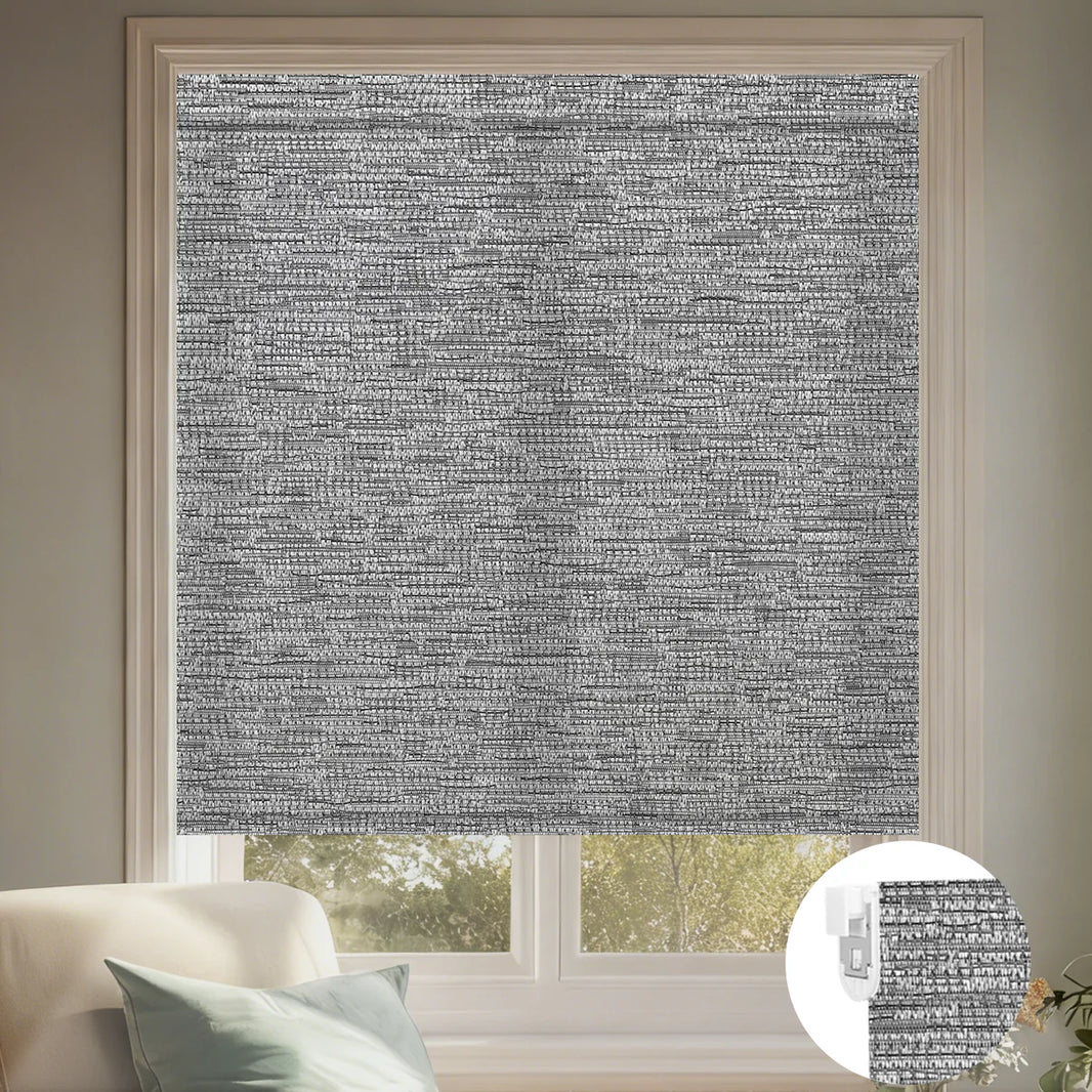 Sunelo No Drill Roller Shades, Motorized 75% Blackout Light Filtering - Aqua Waves