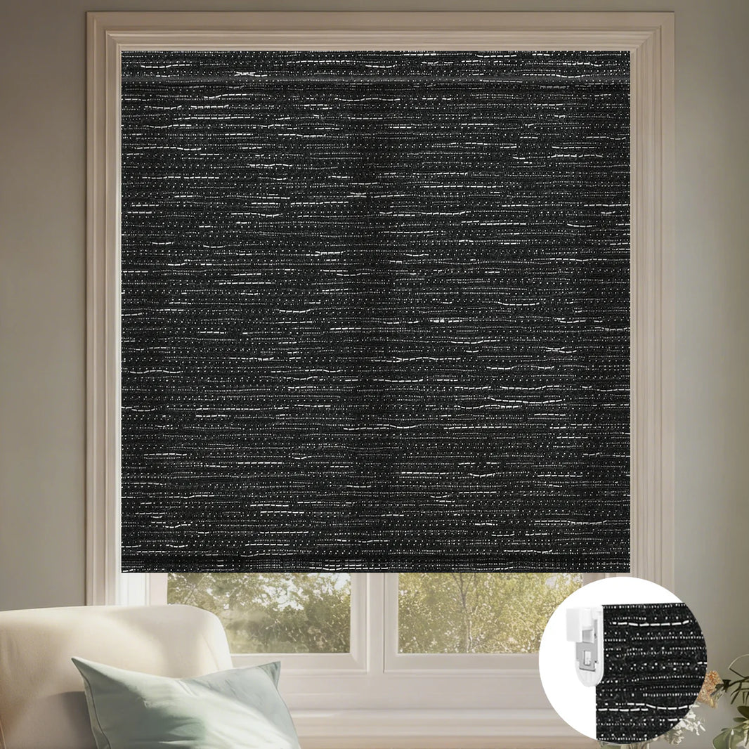 Sunelo No Drill Roller Shades, Motorized 75% Blackout Light Filtering - Aqua Waves