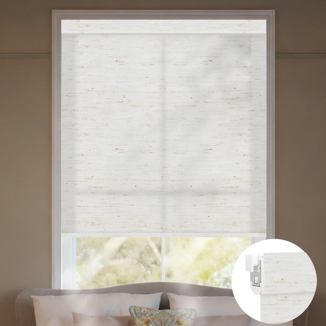 Sunelo No Drill Roller Shades, Motorized 75% Blackout Light Filtering - Linen