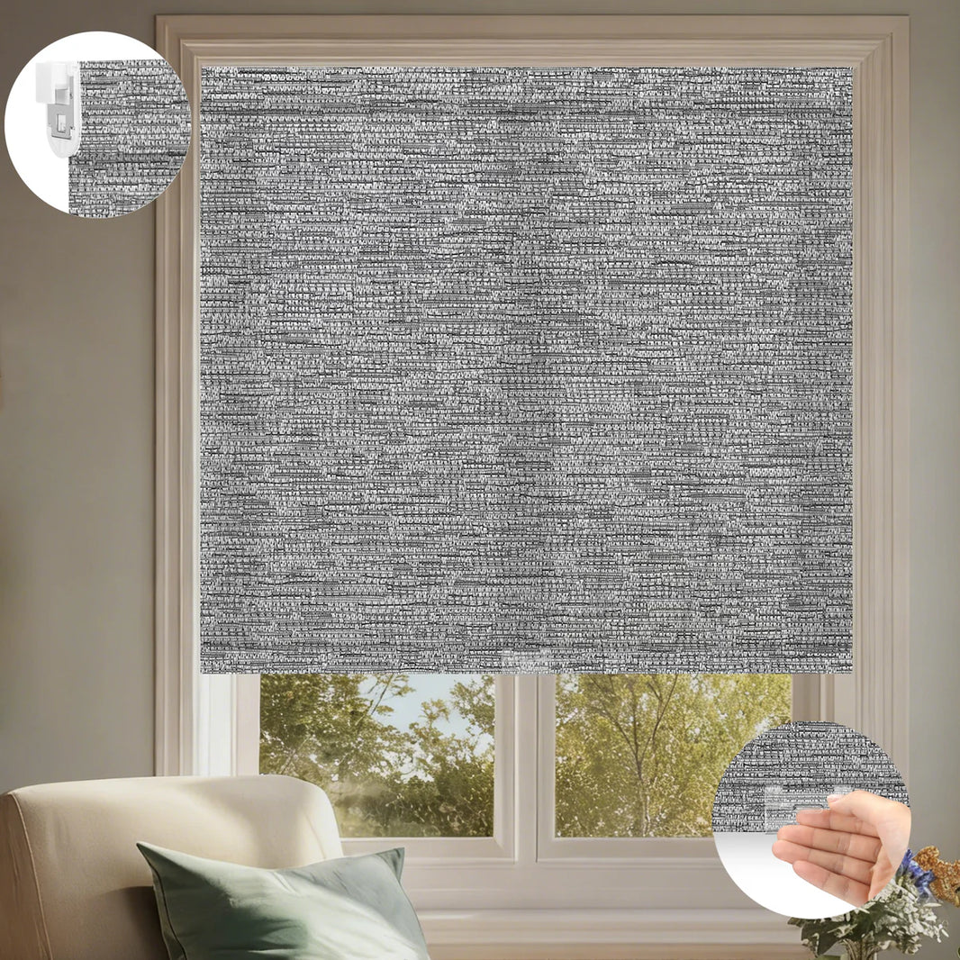 Sunelo No Drill Cordless Light Filtering Roller Shades 75% Blackout - Aqua Waves