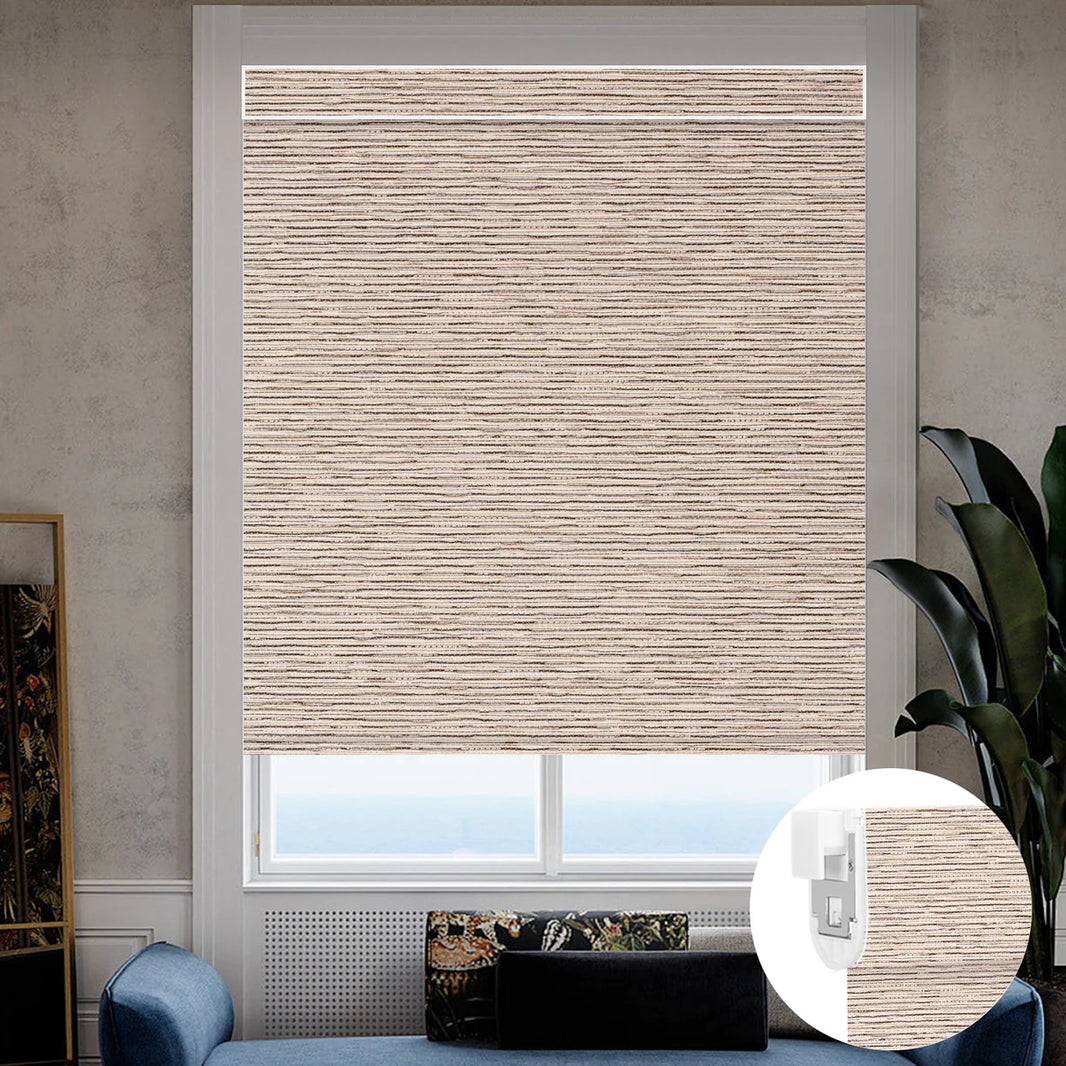 Sunelo No Drill Roller Shades, Motorized 100% Blackout - Aqua Waves