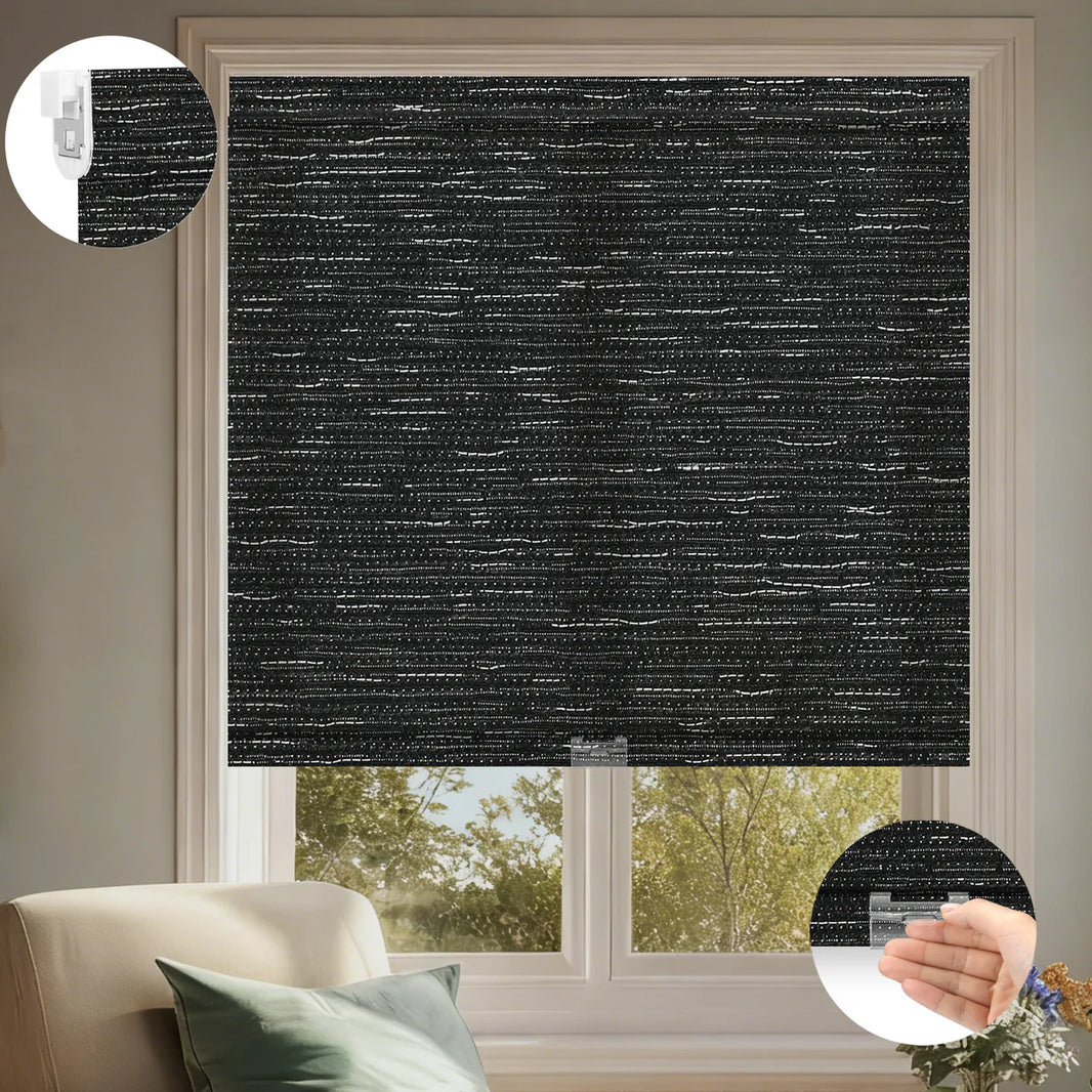 Sunelo No Drill Cordless Light Filtering Roller Shades 75% Blackout - Aqua Waves