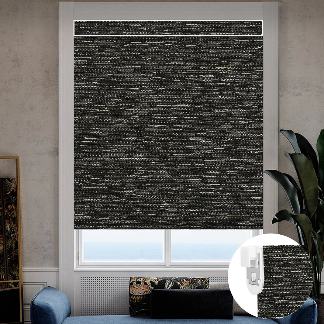 Sunelo No Drill Roller Shades, Motorized 100% Blackout - Aqua Waves