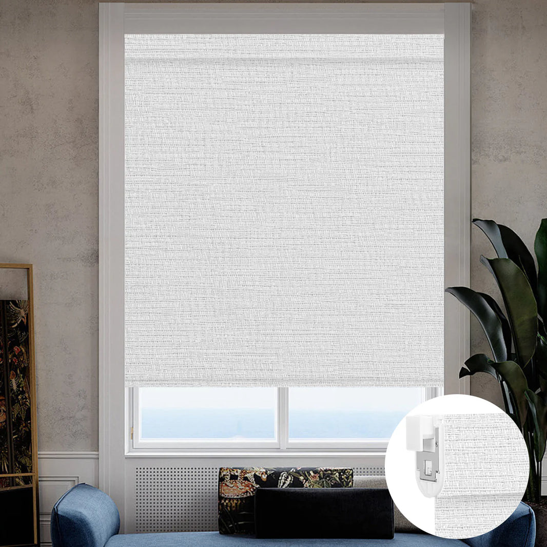 Sunelo No Drill Roller Shades, Motorized 100% Blackout - Aqua Waves
