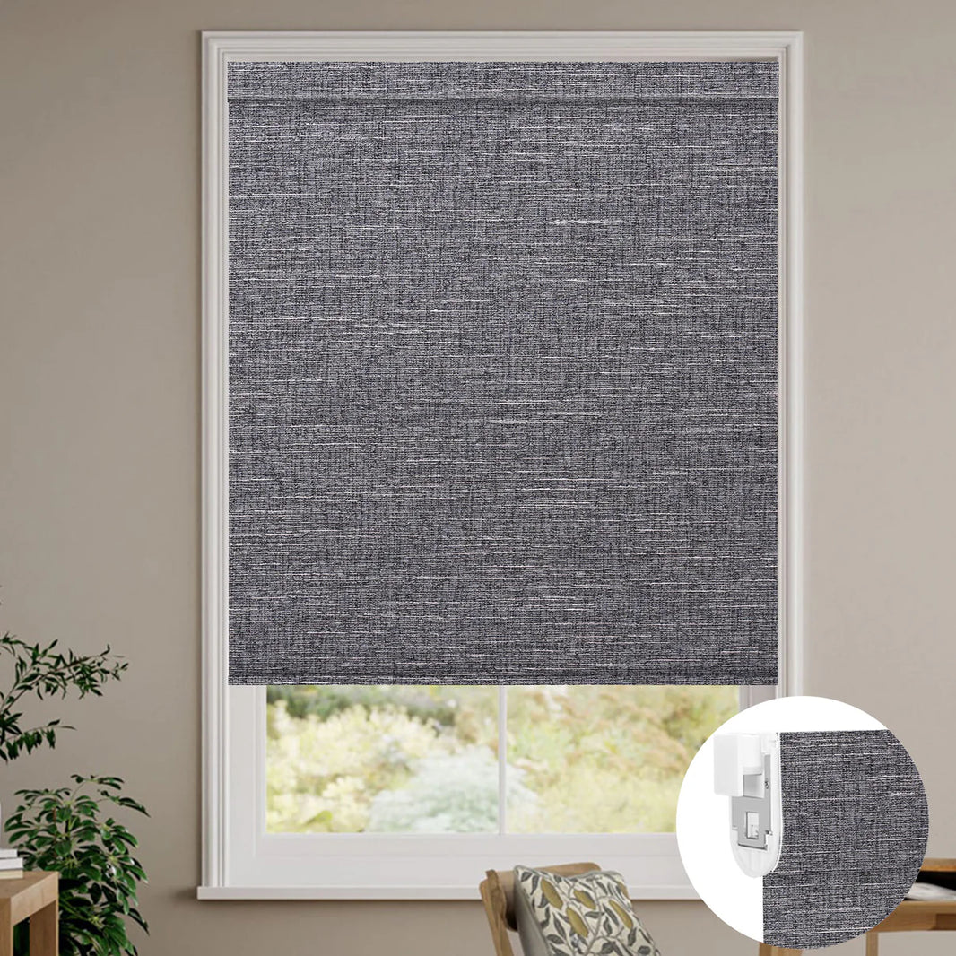 Sunelo No Drill Roller Shades, Motorized 100% Blackout - Aurora