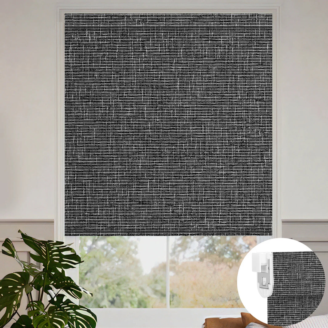 Sunelo No Drill Roller Shades, Motorized 100% Blackout - Classic