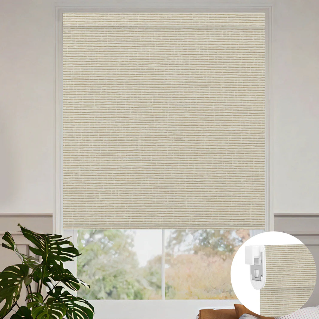 Sunelo No Drill Roller Shades, Motorized 100% Blackout - Classic