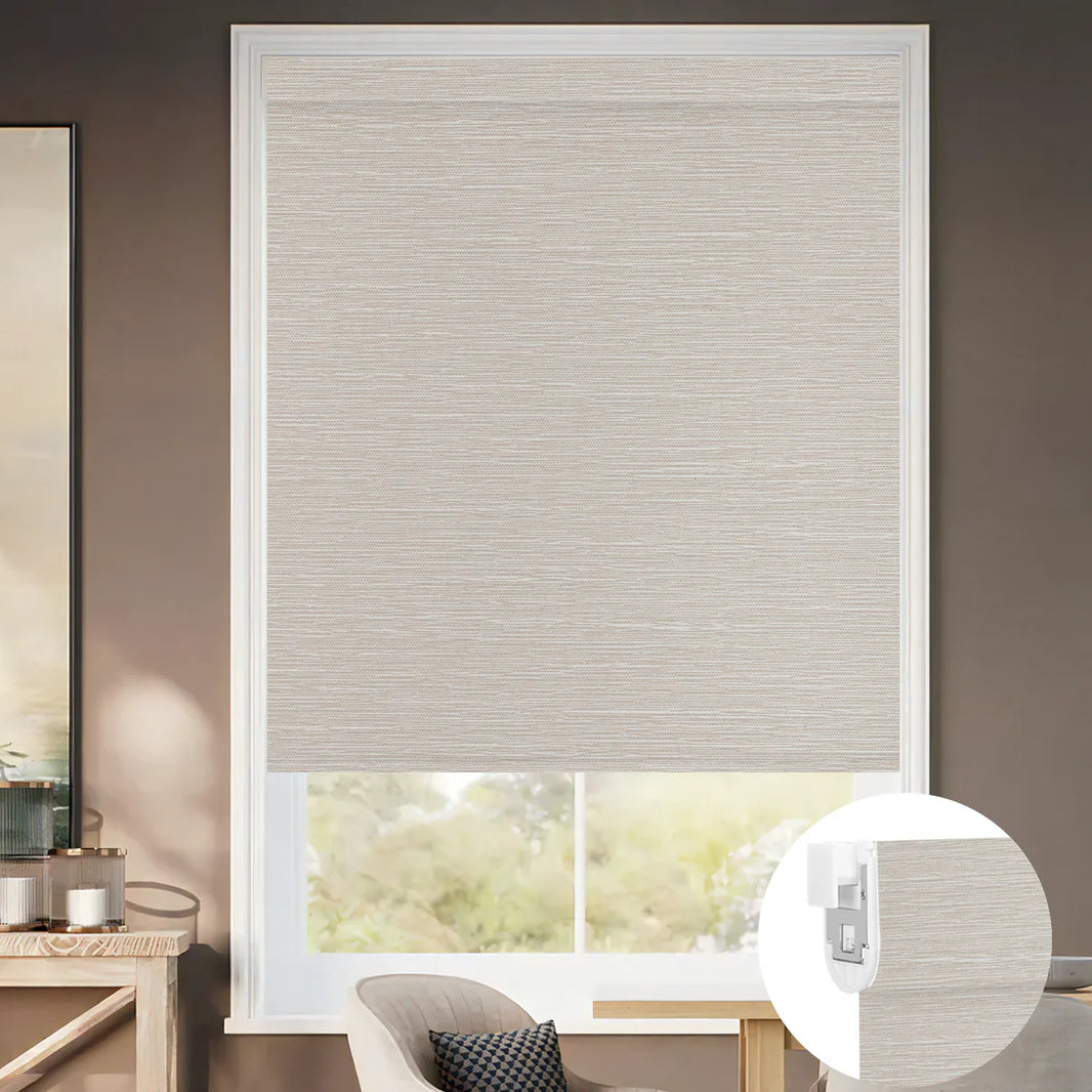 Sunelo No Drill Roller Shades, Motorized 100% Blackout - Dreamy