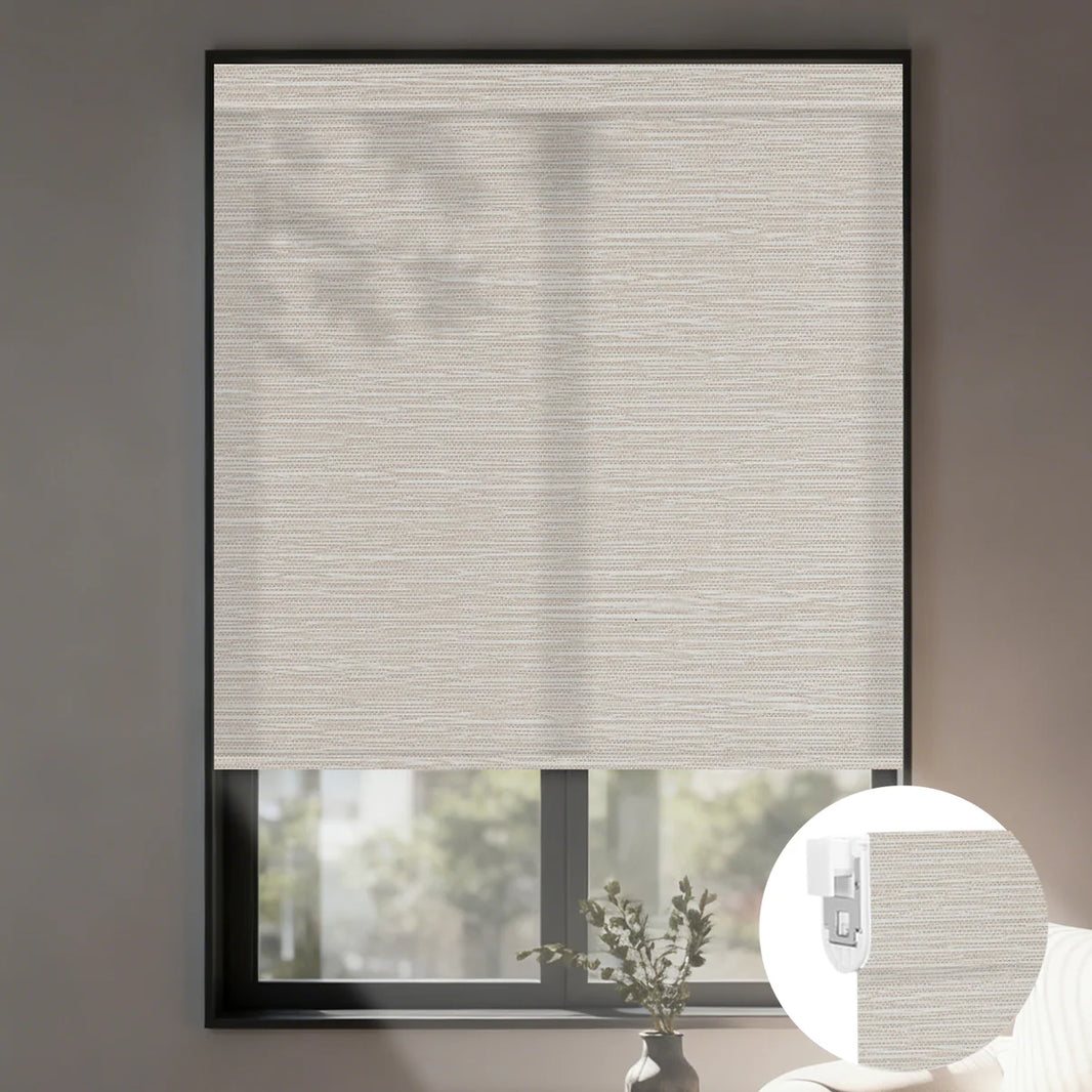 Sunelo No Drill Roller Shades, Motorized 75% Blackout Light Filtering - Dreamy
