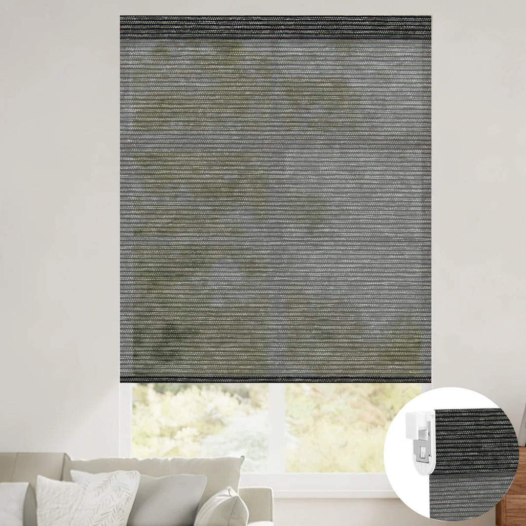 Sunelo No Drill Roller Shades, Motorized 50% Blackout Light Filtering - Eclipse