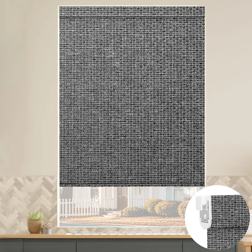 Sunelo No Drill Roller Shades, Motorized 100% Blackout - Groove