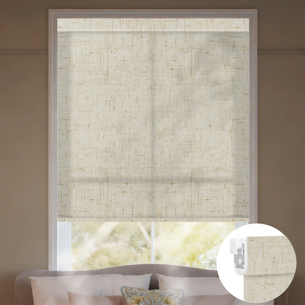 Sunelo No Drill Roller Shades, Motorized 75% Blackout Light Filtering - Linen