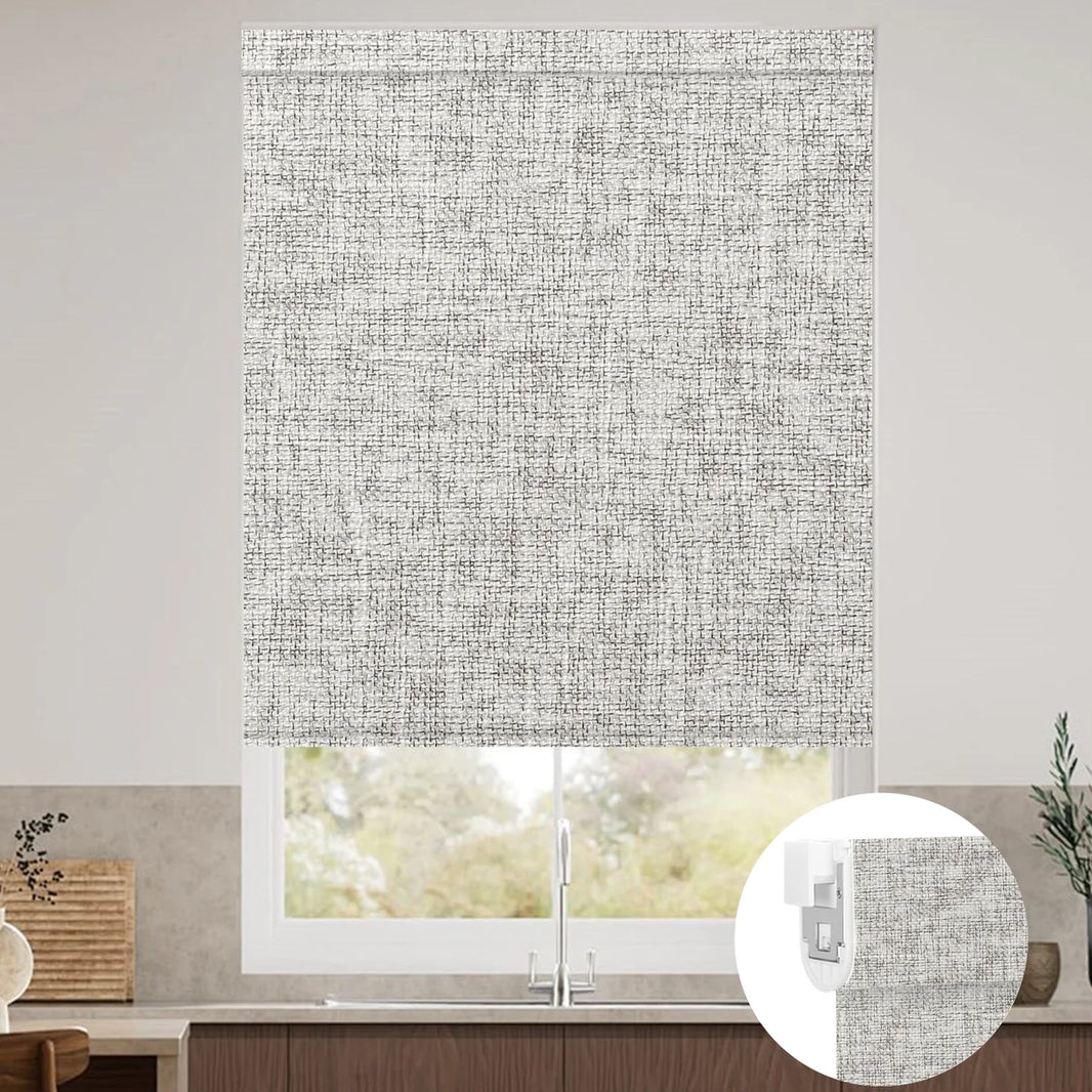 Sunelo No Drill Roller Shades, Motorized 100% Blackout - Mist