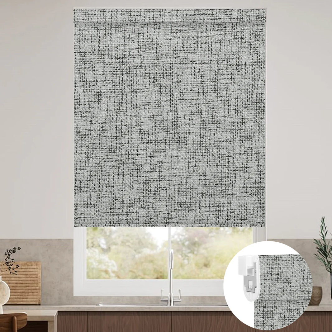 Sunelo No Drill Roller Shades, Motorized 100% Blackout - Mist
