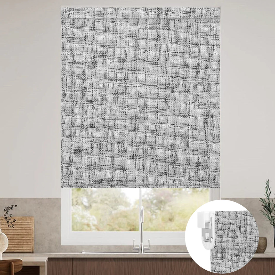 Sunelo No Drill Roller Shades, Motorized 100% Blackout - Mist