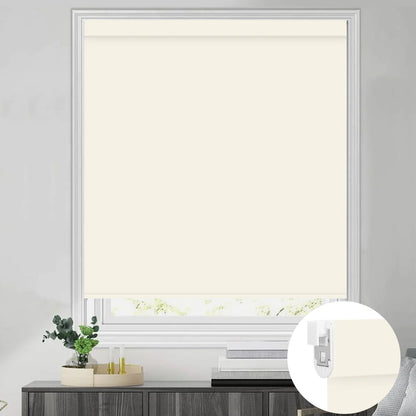 Sunelo No Drill Roller Shades, Motorized 100% Blackout - Pure