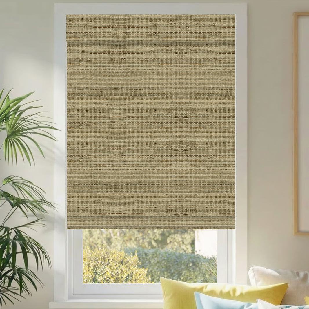 Sunnelo Motorized Woven Wood Shades 50%/70%/100% Blackout - Natural Rustic