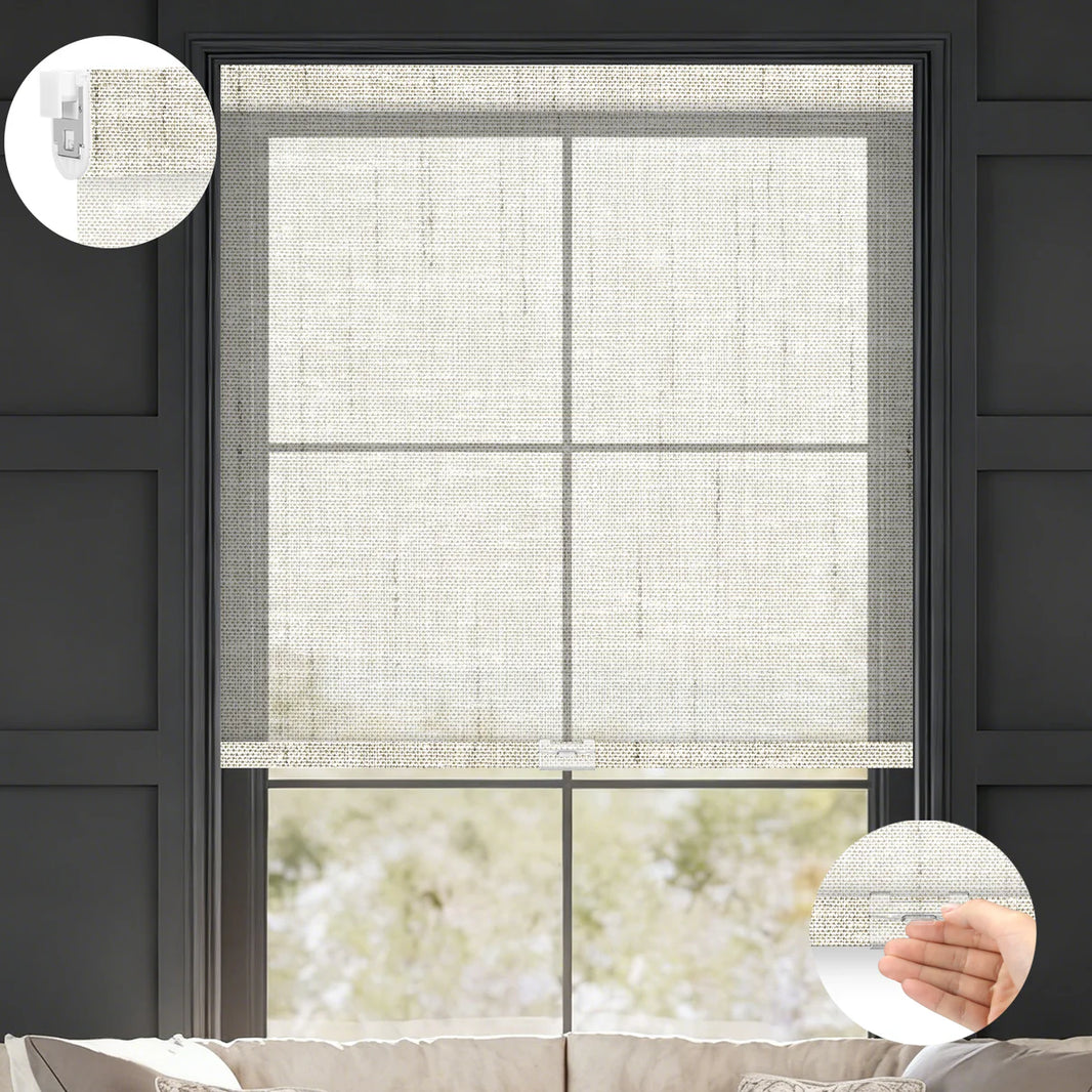 Sunelo No Drill Cordless Light Filtering Roller Shades 50% Blackout - Sheer