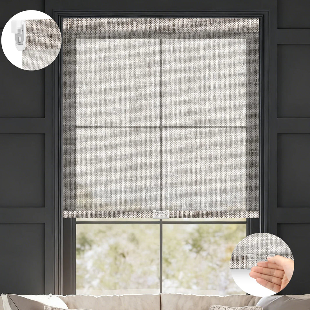 Sunelo No Drill Cordless Light Filtering Roller Shades 50% Blackout - Sheer