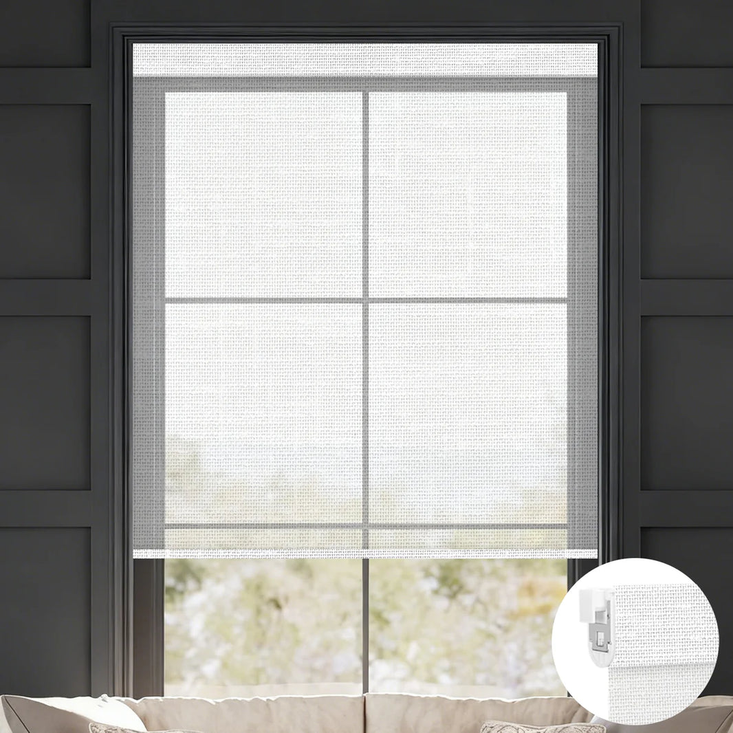 Sunelo No Drill Roller Shades, Motorized 50% Blackout Light Filtering - Sheer