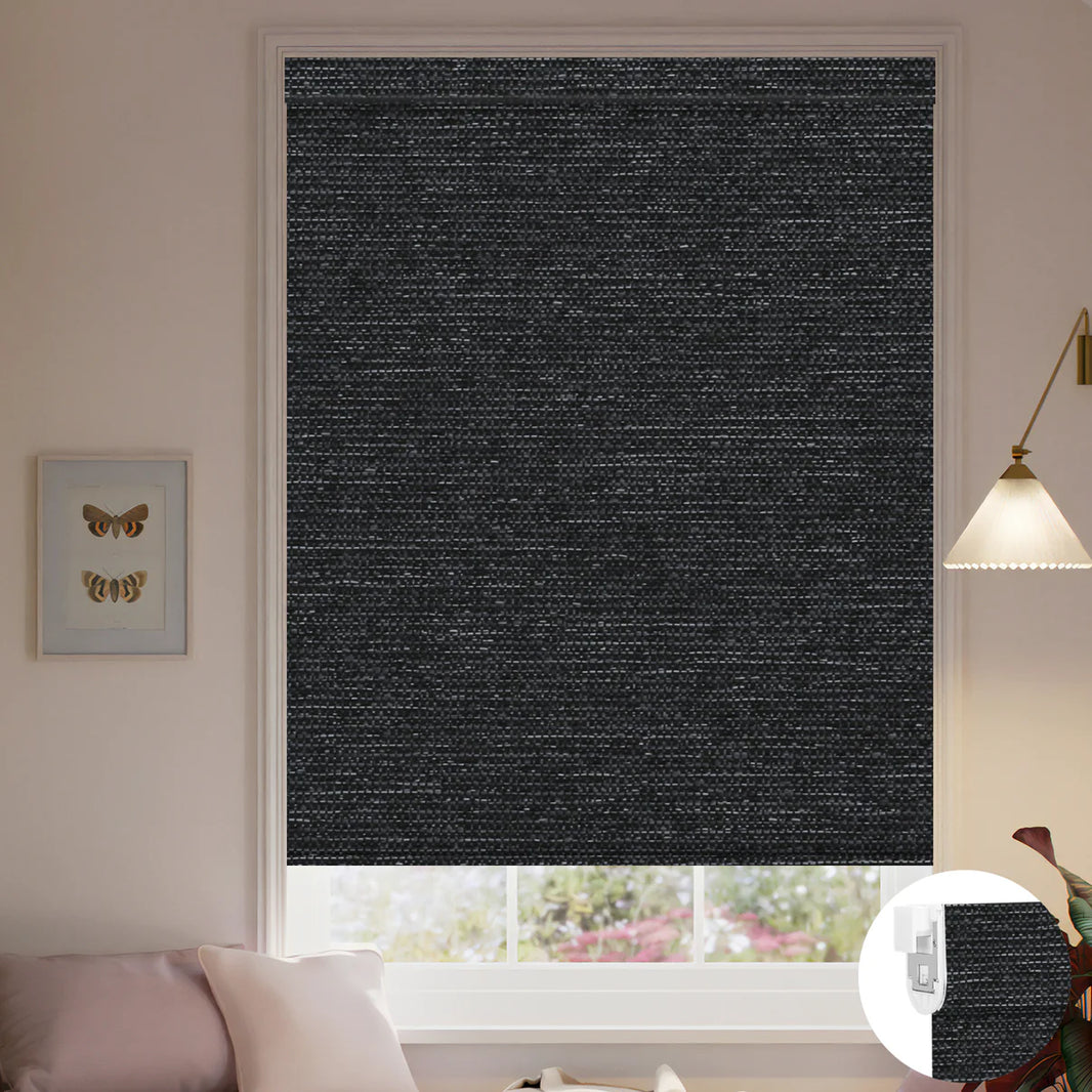 Sunelo No Drill Roller Shades, Motorized  100% Blackout - Starscape