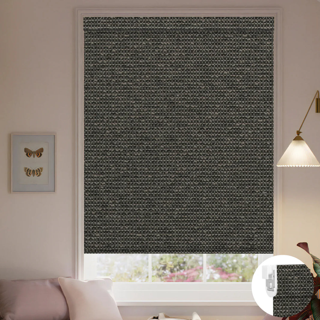 Sunelo No Drill Roller Shades, Motorized  100% Blackout - Starscape