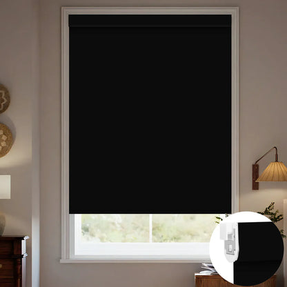 Sunelo No Drill Roller Shades, Motorized 100% Blackout - Waterproof Vinyl