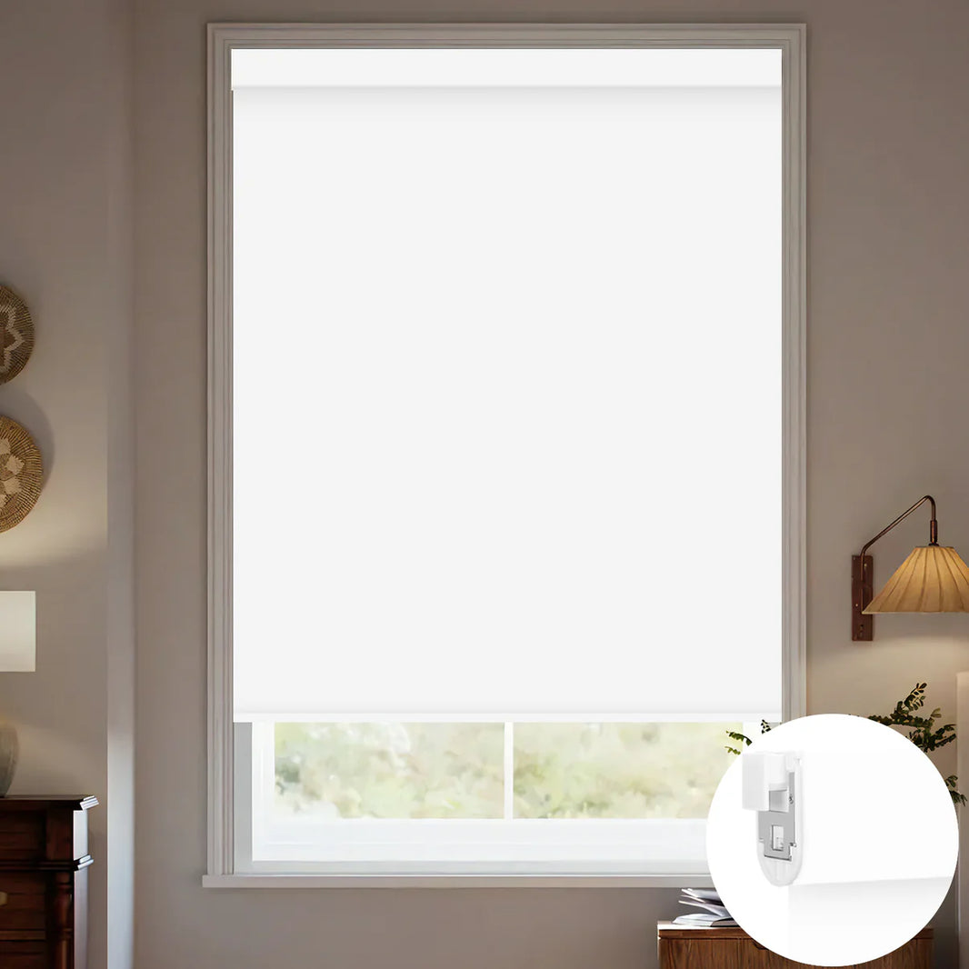 Sunelo No Drill Roller Shades, Motorized 100% Blackout - Waterproof Vinyl