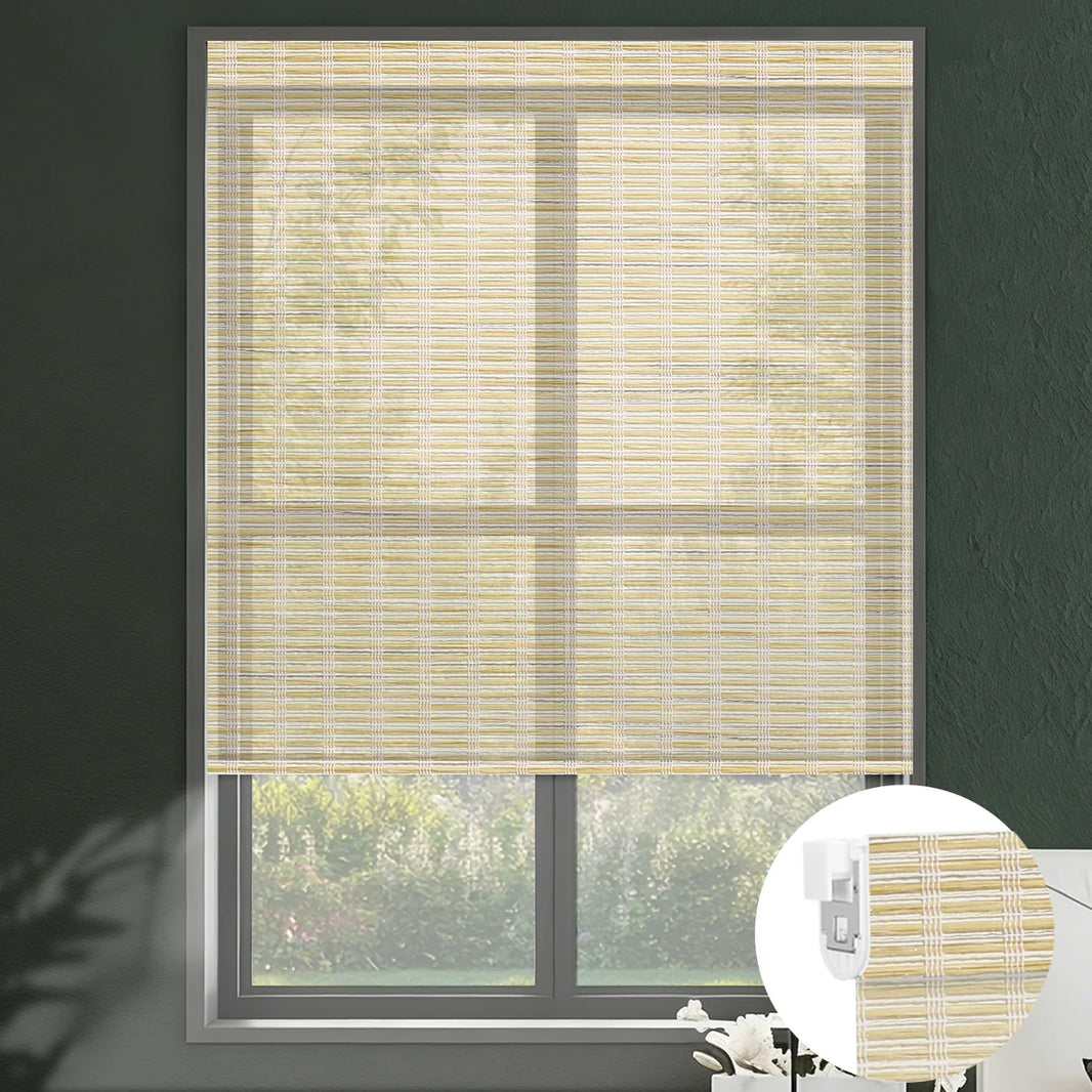 Sunelo No Drill Roller Shades, Motorized 50% Blackout Light Filtering - Woven
