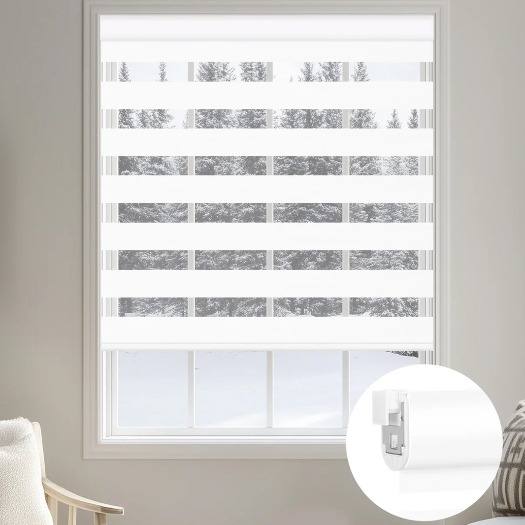Sunelo No Drill Zebra Shades, Motorized 100% Blackout - Gentle